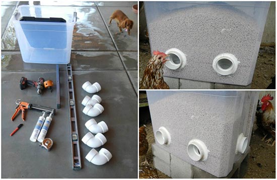 Alimentador de pollo de pvc diy Alimentador de pollo a granel de bricolaje