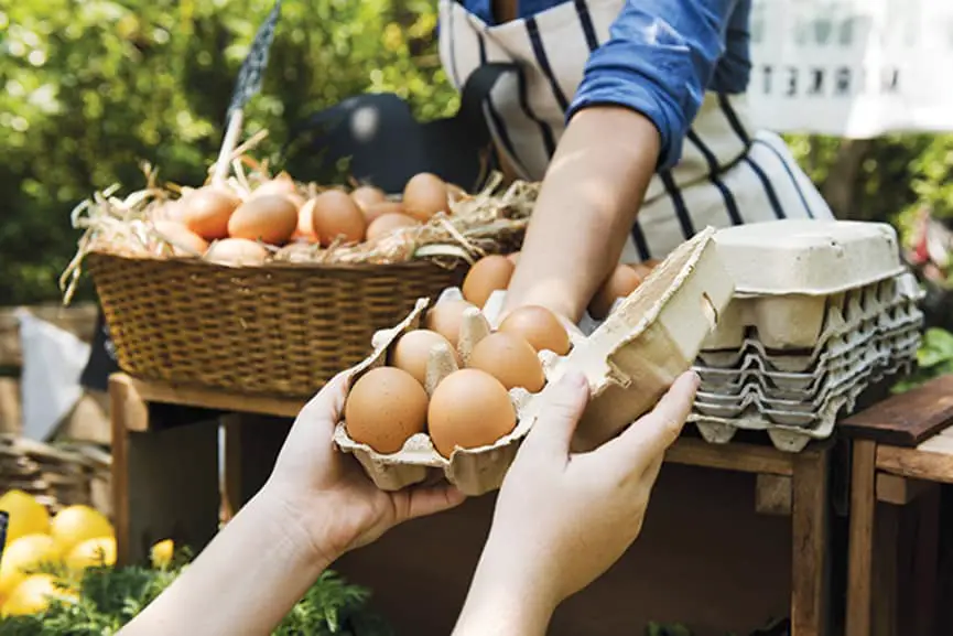 venta de huevos en el mercado de agricultores